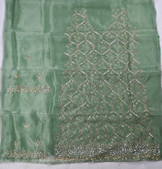 Glass Organza Pista Green Unstitched Suit