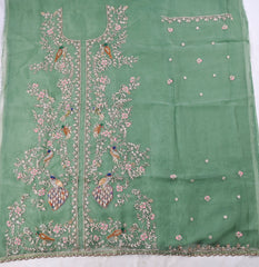Glass Organza Pista Green Unstitched Suit