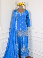 Crepe Sky Blue Lehenga Suit