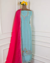 Shimmer Organza Sky Blue Unstitched Suit