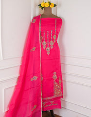 Organza Pink Unstitched Suit