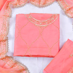 Shimmer Peach Unstitched Lehenga Suit