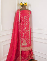 Shimmer Pink Unstitched Lehenga Suit