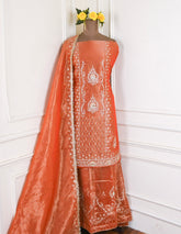 Shimmer Orange Unstitched Lehenga Suit