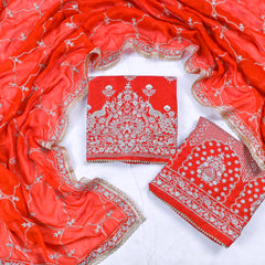 Khadi Orange Stitched Lehenga Suit