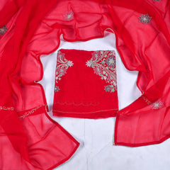 Organza Red Unstitched Suit