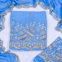 Georgette Powder Blue Unstitched Suit
