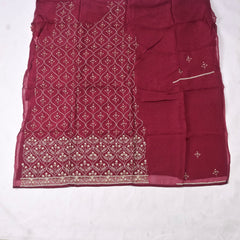Organza Maroon Unstitched Suit
