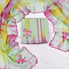 Twill Organza Pista Green Unstitched Suit