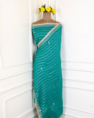 Khadi Teal Blue Unstitched Suit