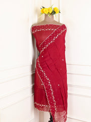 Organza Maroon Unstitched Suit