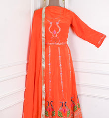 Crepe Orange Semi-Stitched Anarkali Suit