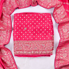 Banarasi Silk Pink Unstitched Suit