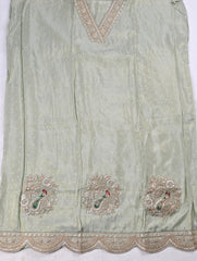 Banarasi Pista Green Unstitched Suit