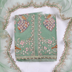 Glass Organza Pista Green Unstitched Suit