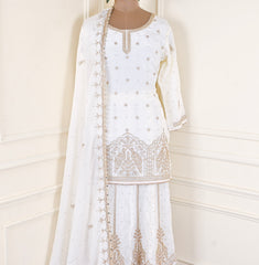 Crepe White Lehenga Suit