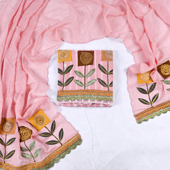 Mul Chanderi Cotton Pink Unstitched Suit