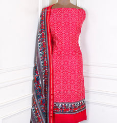 Maheshwari Cotton Red Unstitched Suit