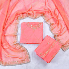Shimmer Peach Unstitched Lehenga Suit