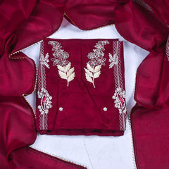 Crepe Maroon Unstitched Suit