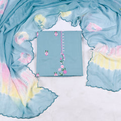 Self- Cotton Sea green Unstitched Suit