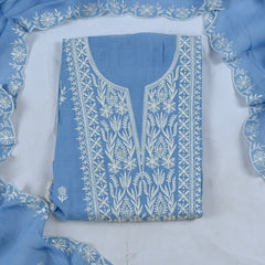 Mul Cotton powder blue Unstitched Suit