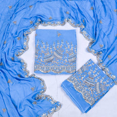 Georgette Powder Blue Unstitched Suit
