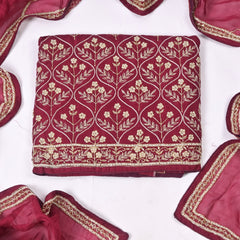 Organza Maroon Unstitched Suit