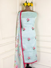 Twill Organza Pista Green Unstitched Suit