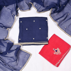 Twill Organza Navy Blue Unstitched Suit