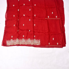 Organza Crimson Red Unstitched Suit