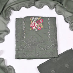 Twill Organza Pista Green Unstitched Suit