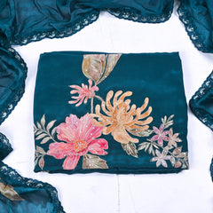 Crepe Peacock Blue Unstitched Suit