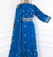 Crepe Blue Semi-Stitched Anarkali Suit