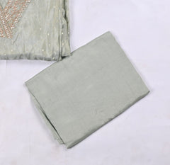 Banarasi Pista Green Unstitched Suit