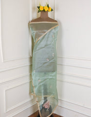 Glass Shimmer Pista Green Unstitched Suit