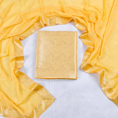 Banarasi Yellow Unstitched Suit