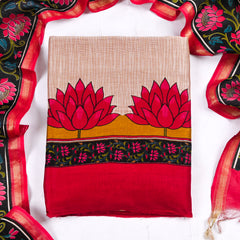 Maheshwari Cotton Beige Unstitched Suit