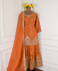 Shimmer Rust Stitched Lehenga Suit