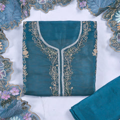 Organza Blue Unstitched Suit