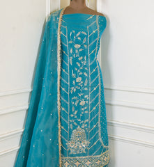 Shimmer Ferozi Unstitched Lehenga Suit