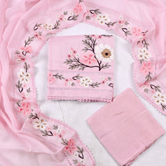Organza Baby Pink floral Unstitched Suit