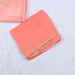 Organza Peach Unstitched Suit