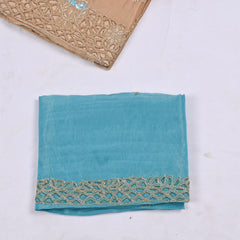 Glass Shimmer Beige Sky Blue Unstitched Suit
