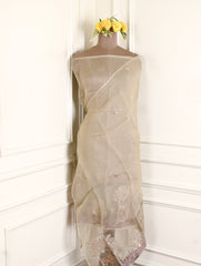 Organza Muted Beige Unstitched Suit