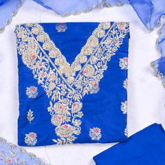 Banarasi Silk Blue Unstitched Suit