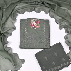 Twill Organza Pista Green Unstitched Suit