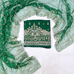 Khadi Green Unstitched Suit
