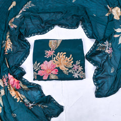 Crepe Peacock Blue Unstitched Suit