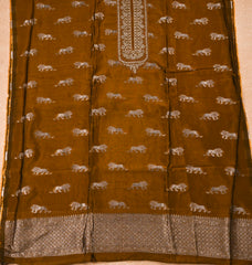 Banarasi Mustard Brown Unstitched Suit
